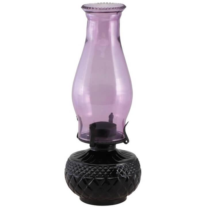 Lanterne magie noire verre violet pour bougie chauffe plat dia 12cm x 31cm