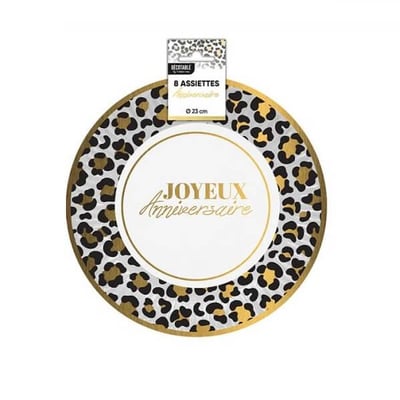 Leoaa23 magasin decoration anniversaire pas de calais assiette carton leopard 23cm