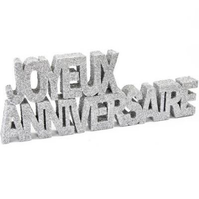 Lettre joyeux anniversaire argent pailletee