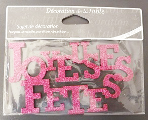 Lettre bois joyeuses fêtes pailletés en rose fuchsia (x1) REF/TBLAC199