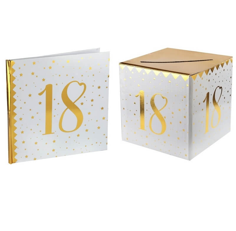 1 Pack urne avec livre d'or anniversaire 18ans or et blanc