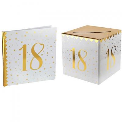 1 Pack urne et livre d'or anniversaire or et blanc 18ans REF/6186-6185