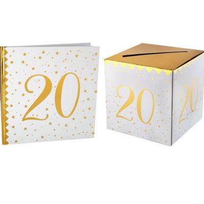 1 Pack urne et livre d'or anniversaire or et blanc 20ans REF/6186-6185