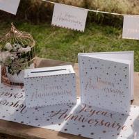 Livre d or decoratif anniversaire blanc et rose gold metallise