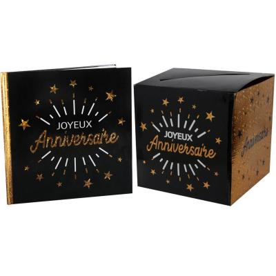 1 Pack urne et livre d'or joyeux anniversaire noir et or REF/6651-6652