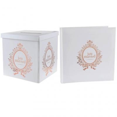 Livre d'or et tirelire urne mariage Just Married blanc et rose gold (x1) REF/6906-6907