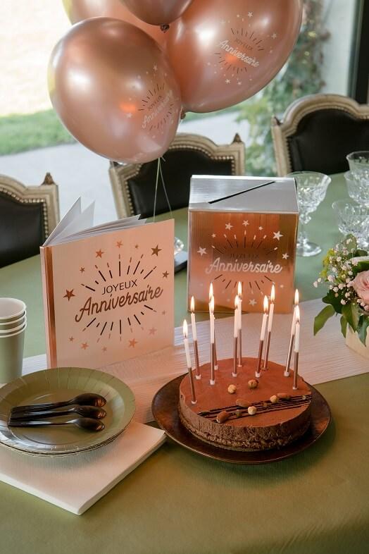 Livre d or fete joyeux anniversaire blanc et rose gold metallique