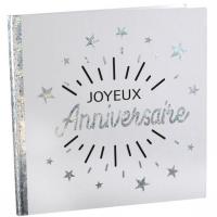 Livre d or joyeux anniversaire blanc et argent metallique