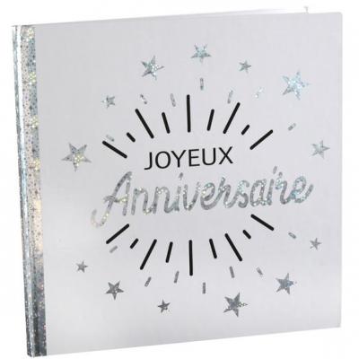 Livre d'or joyeux anniversaire blanc et argent métallique (x1) REF/6651