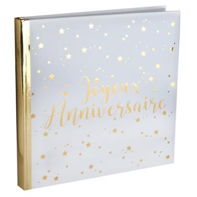 Livre d'or joyeux anniversaire blanc et or métallique (x1) REF/5664