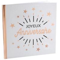 Livre d or joyeux anniversaire blanc et rose gold metallique