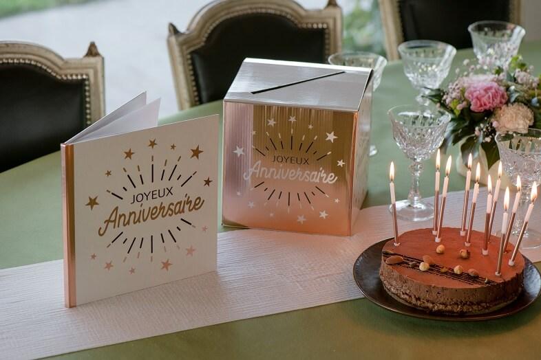 Livre d or joyeux anniversaire blanc et rose gold metallise