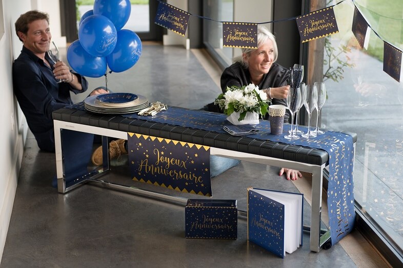 Livre d or joyeux anniversaire or et bleu