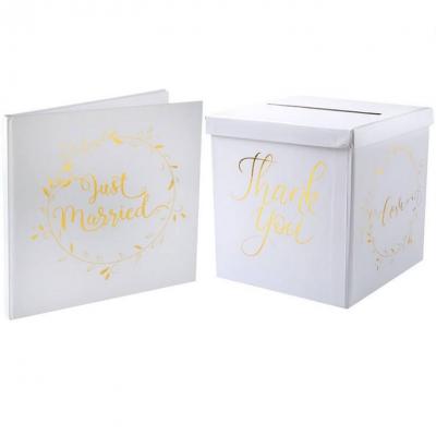 1 Pack Tirelire et livre d'or mariage blanc et or REF/6327-6325