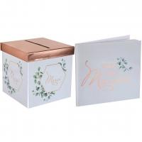 Livre d or tirelire mariage bucolique champetre banc et rose gold