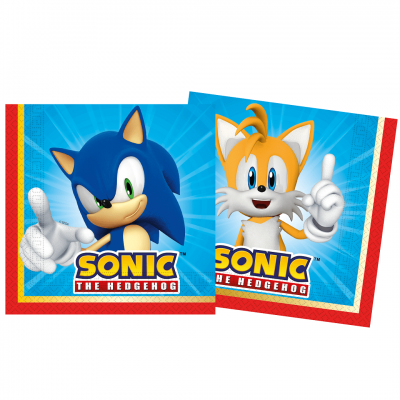 20 Serviettes de table papier anniversaire: Sonic, the hedgehog 16.5cm SEGA REF/LSON95651