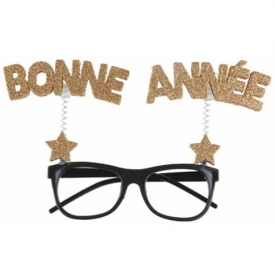 Lunettes Bonne année pailletées en noire et dorée or (x1) REF/7021