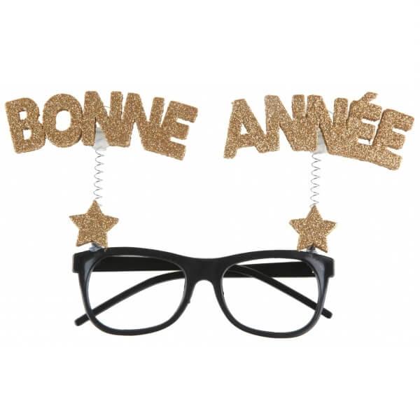 Lunette bonne annee noir et dore or paillete