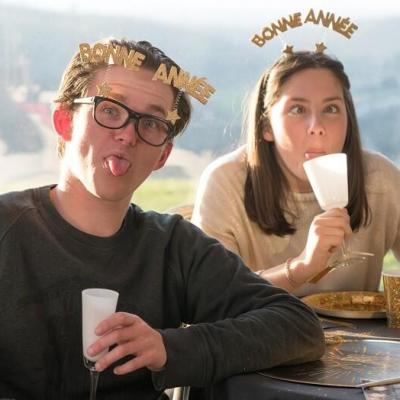 Lunette bonne annee noir et dore paillete
