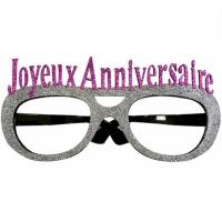 Lunettes pailletees joyeux anniversaire argent pour cadeau de fete