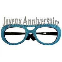 Lunettes pailletees joyeux anniversaire bleu pour cadeau de fete