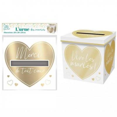 M25urne tirelire urne mariage coeur vive les maries dore or mtallique