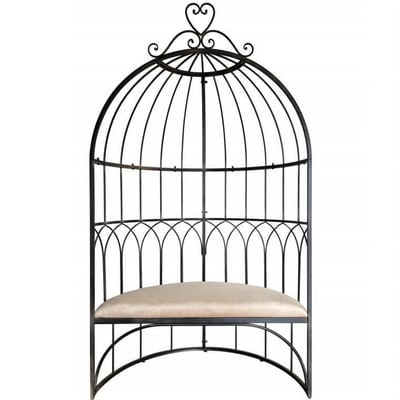 Magasin location de mobilier banc gloriette avec coussin velours vintage bois et metal mariage