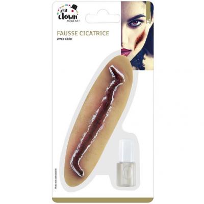 Maquillage Halloween avec fausse cicatrice de 13 cm et sa colle (x1) REF/11306