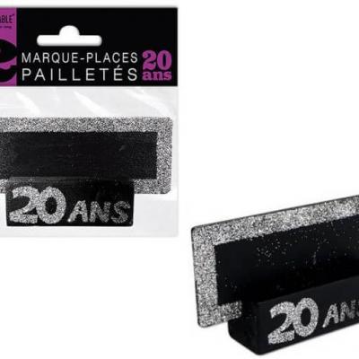 Porte nom ardoise argent paillete et noir anniversaire 20 ans