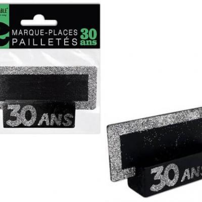 Porte nom ardoise argent paillete et noir anniversaire 30 ans