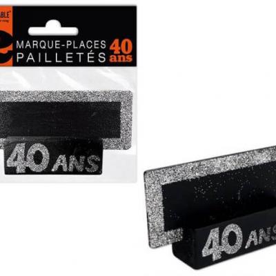 Porte nom ardoise argent paillete et noir anniversaire 40 ans