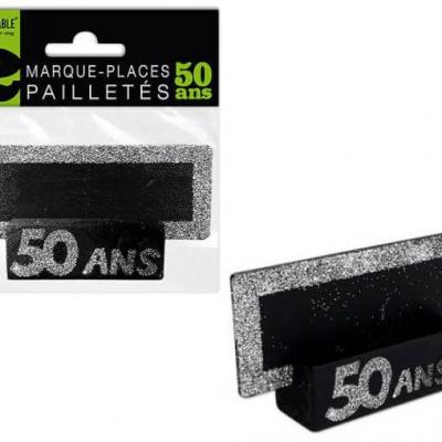 Porte nom ardoise argent paillete et noir anniversaire 50 ans