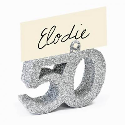 Marque place anniversaire argent 50ans avec paillettes