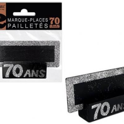 Porte nom ardoise argent paillete et noir anniversaire 70 ans