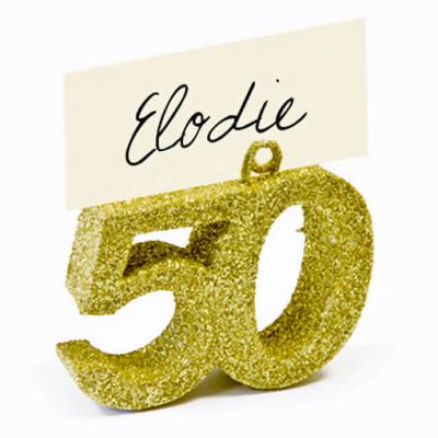 Marque place anniversaire or 50ans avec paillettes