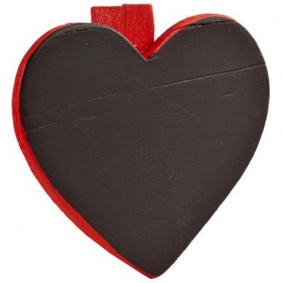 Ardoise coeur sur pince rouge (x6) REF/2937