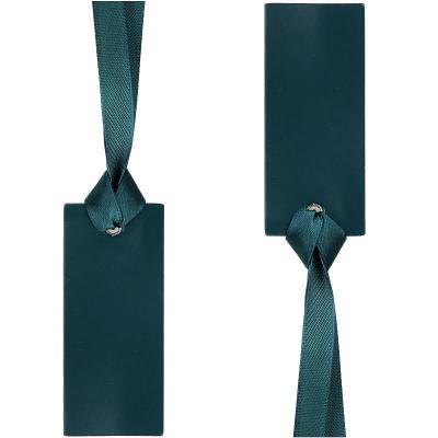 Marque place bleu canard rectangle et ruban satin