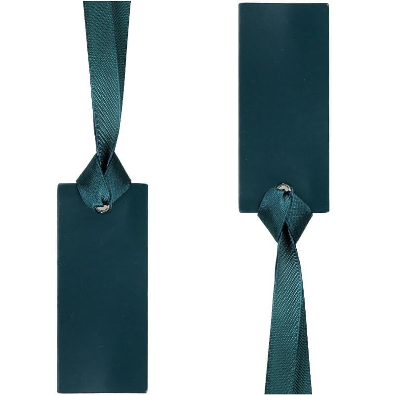 Marque place bleu canard rectangle et ruban satin