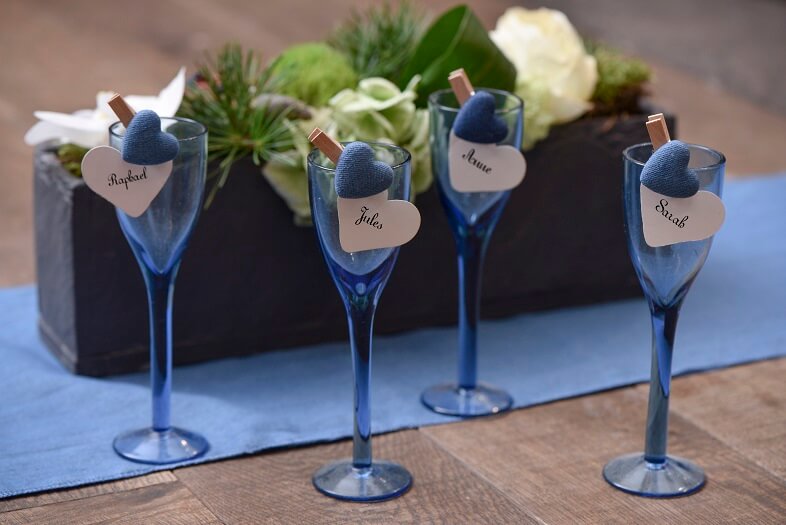 Marque place mariage coeur sur verre