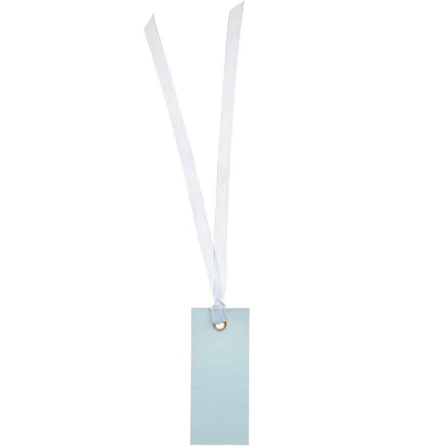 Marque place porte nom rectangle avec ruban satin bleu ciel