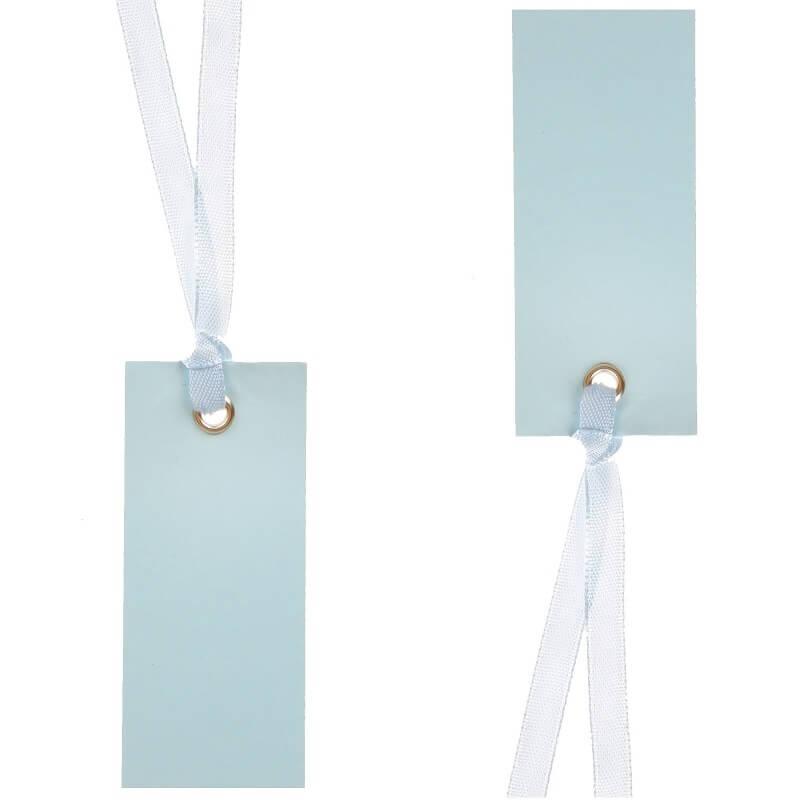 Marque place rectangle avec ruban satin bleu ciel
