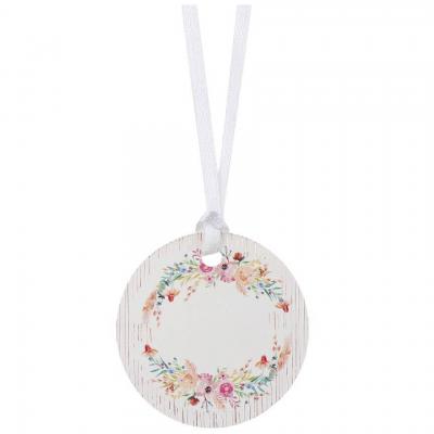 Porte nom rond avec ruban et decoration florale