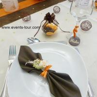 Menu photophore baroque arabesque orange et chocolat