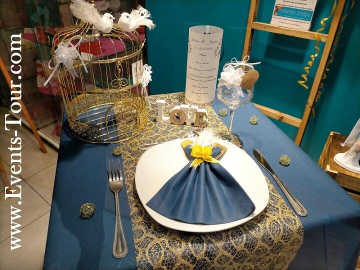 Menu photophore elegant mariage coeur bleu