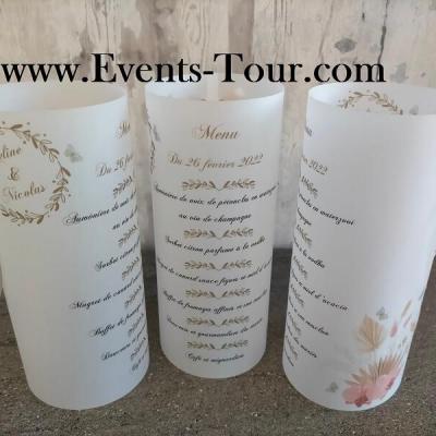 Menu photophore mariage champetre fleurs