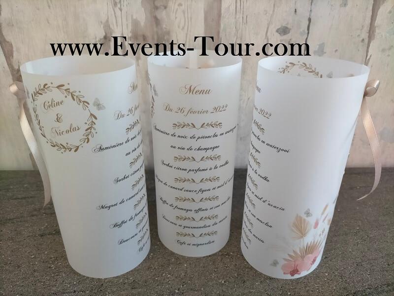 Menu photophore mariage champetre fleur