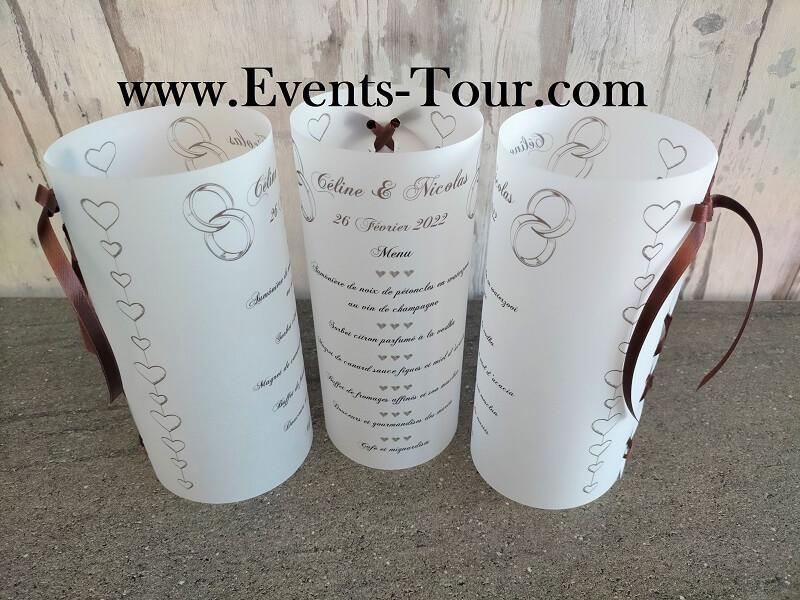 Menu photophore mariage champetre naturel coeur alliances