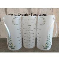 Menu photophore mariage champetre rose et eucalyptus