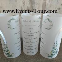 Menu photophore mariage champetre rose eucalyptus