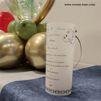 Menu photophore mariage coeur bleu marine et noir